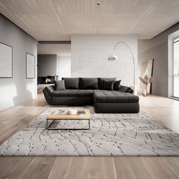 Colțar extensibil dumonde cu ladă de depozitare Loana Magma Black 270x185 cm