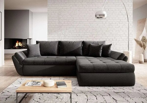 Colțar extensibil dumonde cu ladă de depozitare Loana Magma Black 270x185 cm