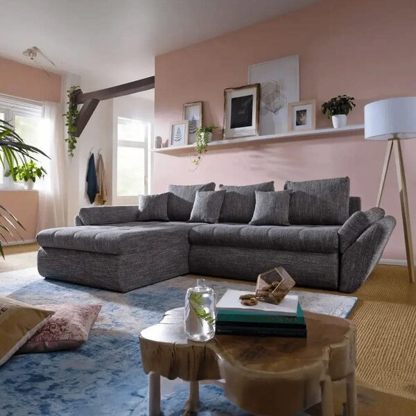 Colțar extensibil dumonde cu ladă de depozitare Loana Magma Grey 270x185 cm