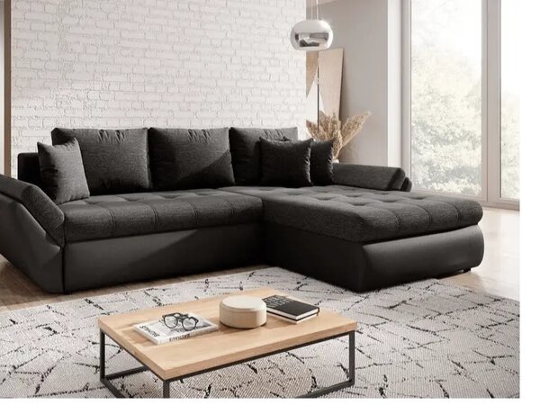 Colțar extensibil dumonde cu ladă de depozitare Loana Magma Black 270x185 cm
