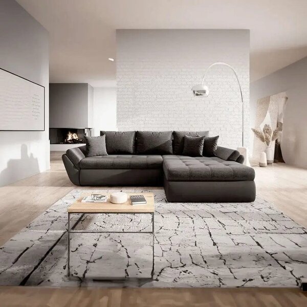 Colțar extensibil dumonde cu ladă de depozitare Loana Magma Black 270x185 cm