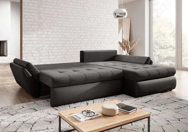 Colțar extensibil dumonde cu ladă de depozitare Loana Magma Black 270x185 cm