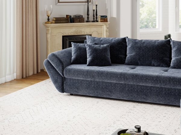 Colțar extensibil dumonde cu ladă de depozitare si sezut confortabil din spuma high-density, Loana XL Cremona Albastru II 335x185 cm