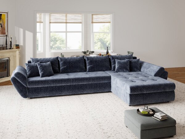 Colțar extensibil dumonde cu ladă de depozitare si sezut confortabil din spuma high-density, Loana XL Cremona Albastru II 335x185 cm