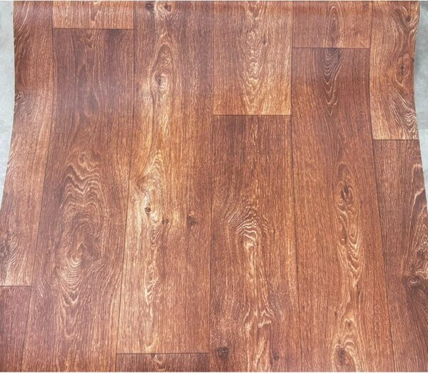 Covorul PVC linoleum Country Dark Confort, Latimi 1 m, 1.5 m, 2 m si 2,5 m, Maro inchis Imitatie parchet, Suport Pasla 1 x 4 m