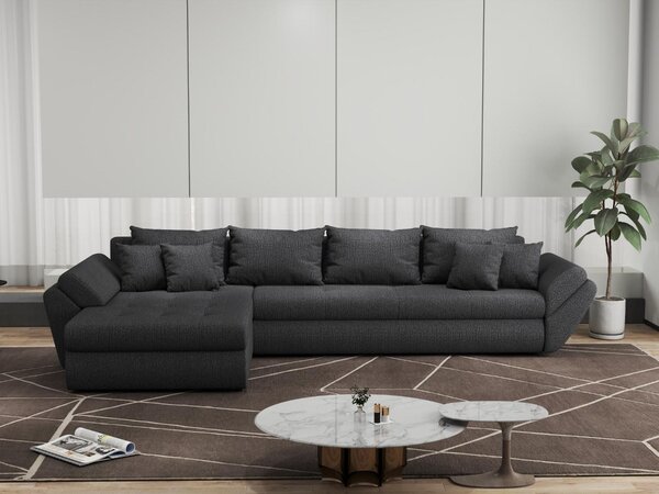 Colțar extensibil dumonde cu ladă de depozitare si sezut confortabil din spuma high-density, Loana XL Enjoy Grafit 335x185 cm