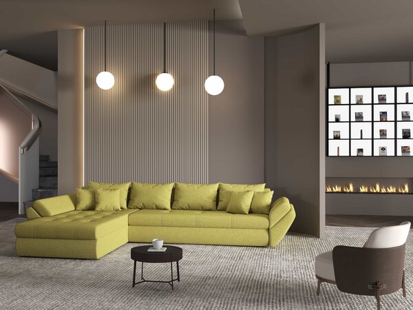 Colțar extensibil dumonde cu ladă de depozitare Loana XL Enjoy Verde 335x185 cm