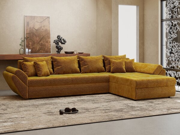 Colțar extensibil dumonde cu ladă de depozitare si sezut confortabil din spuma high-density, Loana XL Monolith Mustar II 335x185 cm