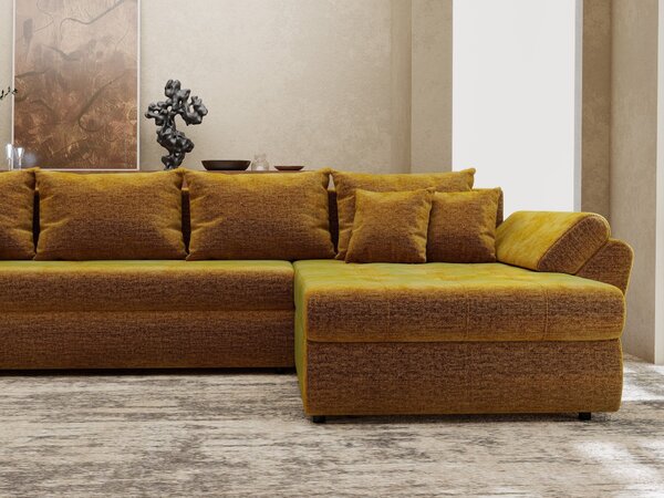 Colțar extensibil dumonde cu ladă de depozitare si sezut confortabil din spuma high-density, Loana XL Monolith Mustar II 335x185 cm
