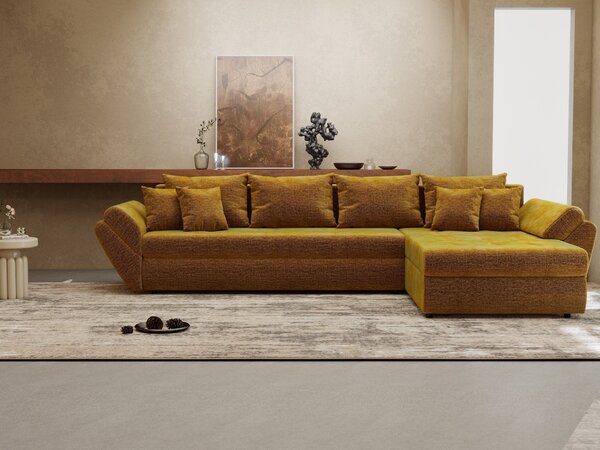 Colțar extensibil dumonde cu ladă de depozitare si sezut confortabil din spuma high-density, Loana XL Monolith Mustar II 335x185 cm