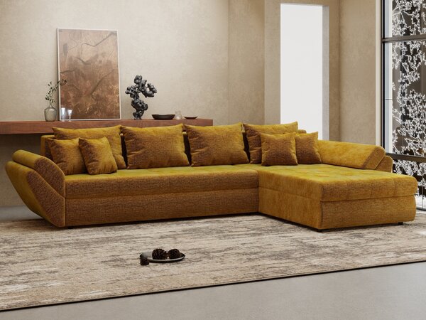 Colțar extensibil dumonde cu ladă de depozitare si sezut confortabil din spuma high-density, Loana XL Monolith Mustar II 335x185 cm