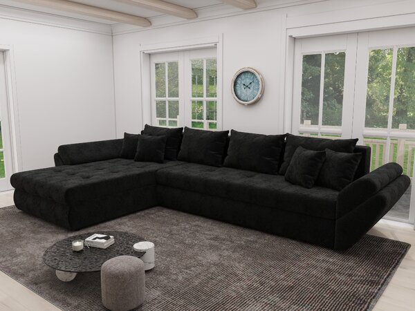 Colțar extensibil dumonde cu ladă de depozitare Loana XL Monte Negru 335x185 cm