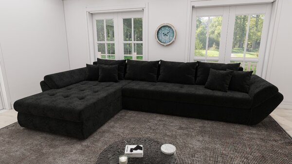 Colțar extensibil dumonde cu ladă de depozitare Loana XL Monte Negru 335x185 cm