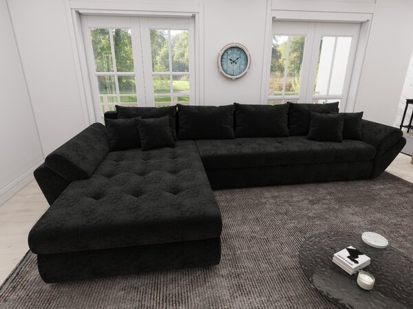 Colțar extensibil dumonde cu ladă de depozitare Loana XL Monte Negru 335x185 cm