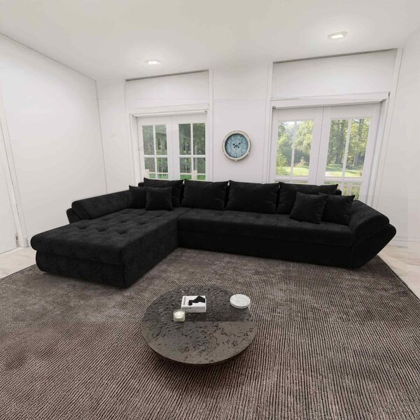 Colțar extensibil dumonde cu ladă de depozitare Loana XL Monte Negru 335x185 cm