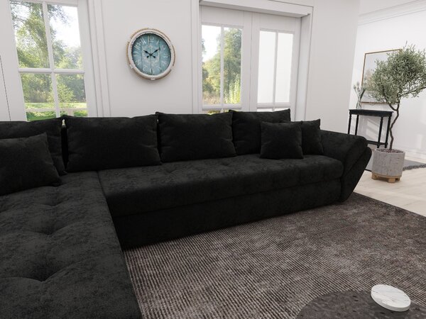 Colțar extensibil dumonde cu ladă de depozitare Loana XL Monte Negru 335x185 cm
