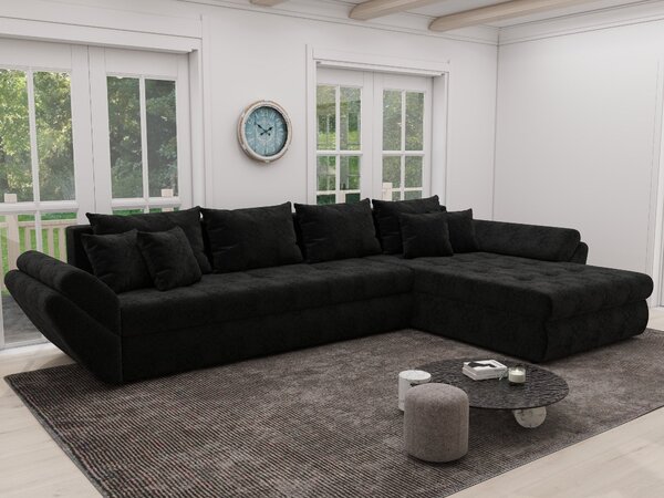Colțar extensibil dumonde cu ladă de depozitare si sezut confortabil din spuma high-density, Loana XL Monte Negru II 335x185 cm