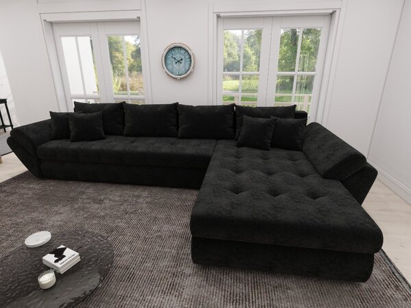 Colțar extensibil dumonde cu ladă de depozitare si sezut confortabil din spuma high-density, Loana XL Monte Negru II 335x185 cm