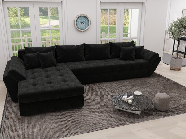 Colțar extensibil dumonde cu ladă de depozitare Loana XL Monte Negru 335x185 cm