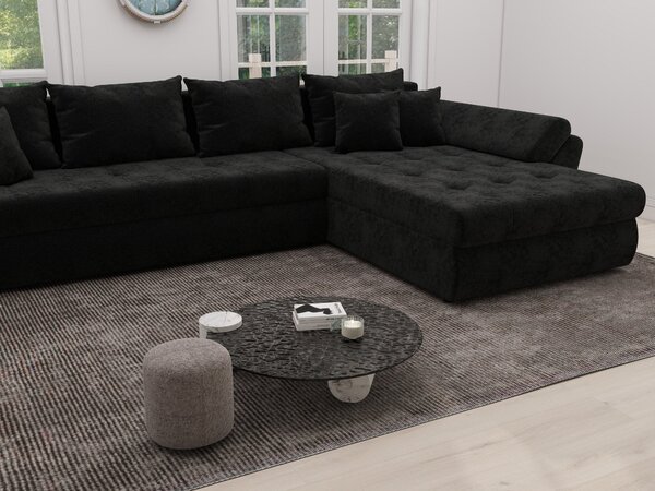 Colțar extensibil dumonde cu ladă de depozitare si sezut confortabil din spuma high-density, Loana XL Monte Negru II 335x185 cm