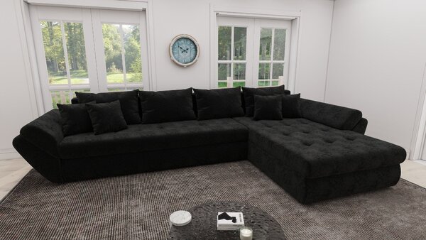 Colțar extensibil dumonde cu ladă de depozitare si sezut confortabil din spuma high-density, Loana XL Monte Negru II 335x185 cm