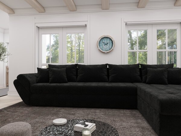 Colțar extensibil dumonde cu ladă de depozitare si sezut confortabil din spuma high-density, Loana XL Monte Negru II 335x185 cm