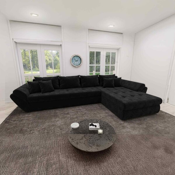 Colțar extensibil dumonde cu ladă de depozitare si sezut confortabil din spuma high-density, Loana XL Monte Negru II 335x185 cm