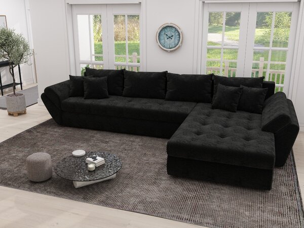 Colțar extensibil dumonde cu ladă de depozitare si sezut confortabil din spuma high-density, Loana XL Monte Negru II 335x185 cm