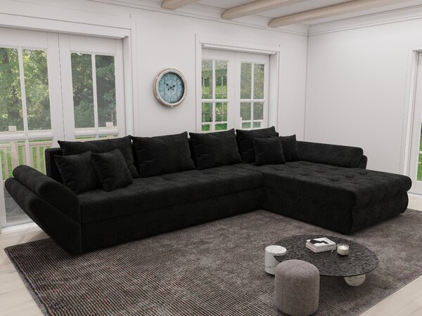 Colțar extensibil dumonde cu ladă de depozitare si sezut confortabil din spuma high-density, Loana XL Monte Negru II 335x185 cm