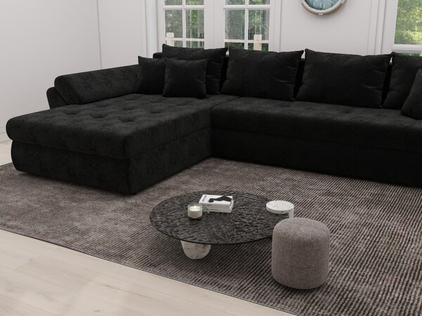 Colțar extensibil dumonde cu ladă de depozitare Loana XL Monte Negru 335x185 cm