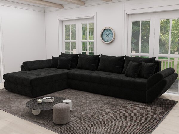 Colțar extensibil dumonde cu ladă de depozitare Loana XL Monte Negru 335x185 cm