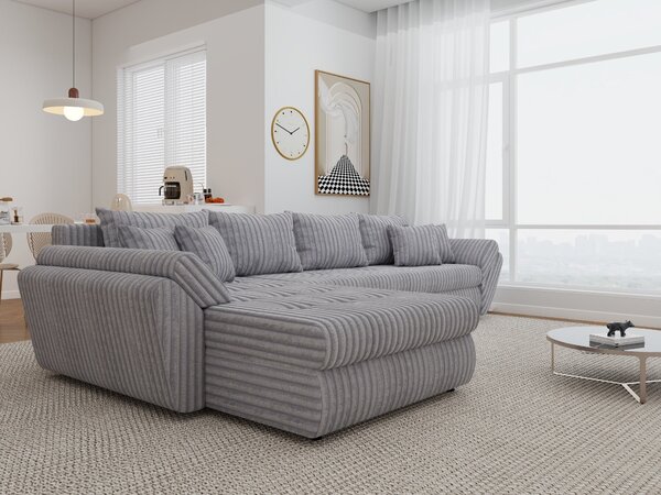 Colțar extensibil dumonde cu ladă de depozitare si sezut confortabil din spuma high-density, Loana XL Tilia Gri 86 335x185 cm
