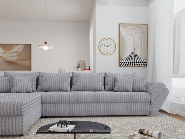 Colțar extensibil dumonde cu ladă de depozitare si sezut confortabil din spuma high-density, Loana XL Tilia Gri 86 335x185 cm