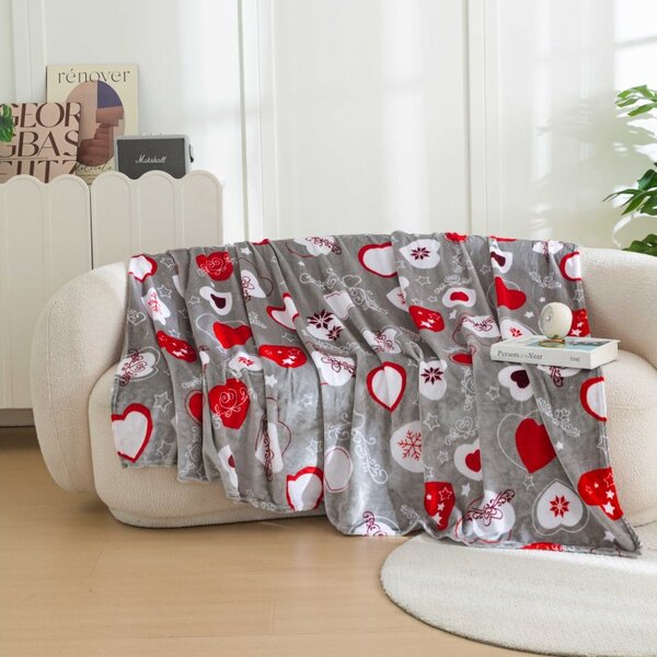 2x Patura de microplus gri pentru Craciun CHRISTMAS HEART 150x200 cm
