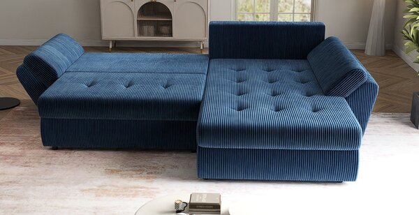 Colțar extensibil dumonde cu ladă de depozitare Loana Zoom Blue II 270x185 cm