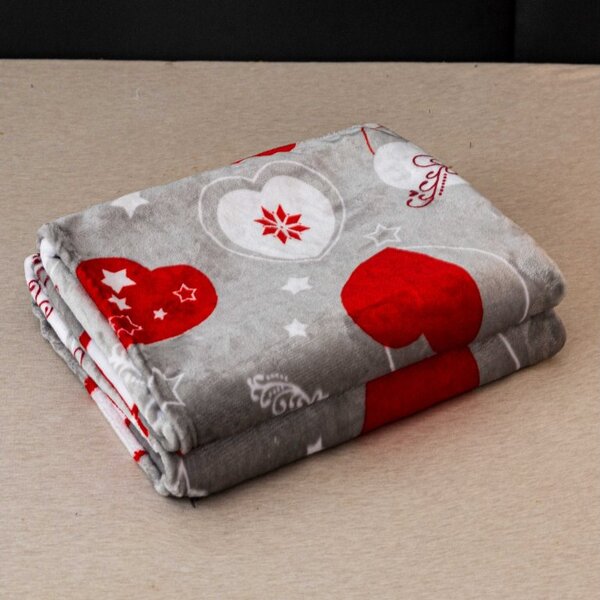2x Patura de microplus gri pentru Craciun CHRISTMAS HEART 150x200 cm