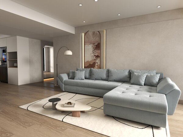 Colțar extensibil dumonde cu ladă de depozitare Loana XL Zoom Grey II 335x185 cm