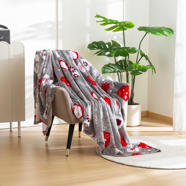 2x Patura de microplus gri pentru Craciun CHRISTMAS HEART 150x200 cm