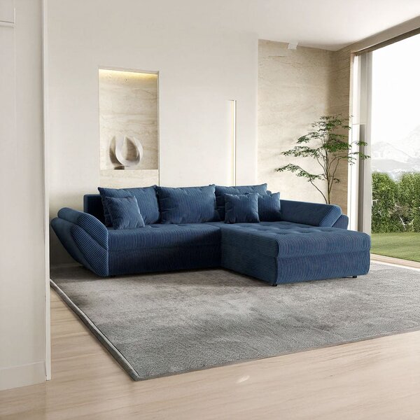 Colțar extensibil dumonde cu ladă de depozitare Loana Zoom Blue II 270x185 cm