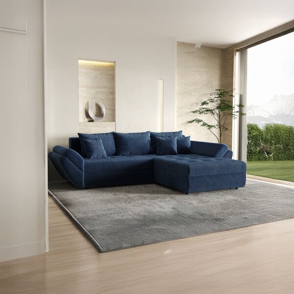 Colțar extensibil dumonde cu ladă de depozitare Loana Zoom Blue II 270x185 cm