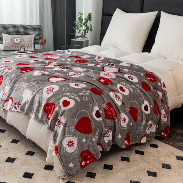 2x Patura de microplus gri pentru Craciun CHRISTMAS HEART 150x200 cm
