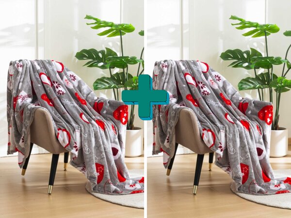 2x Patura de microplus gri pentru Craciun CHRISTMAS HEART 150x200 cm