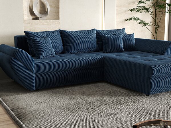 Colțar extensibil dumonde cu ladă de depozitare Loana Zoom Blue II 270x185 cm