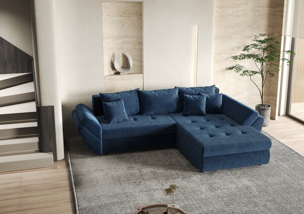 Colțar extensibil dumonde cu ladă de depozitare Loana Zoom Blue II 270x185 cm