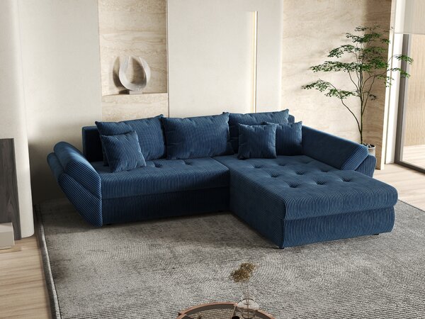 Colțar extensibil dumonde cu ladă de depozitare Loana Zoom Blue II 270x185 cm