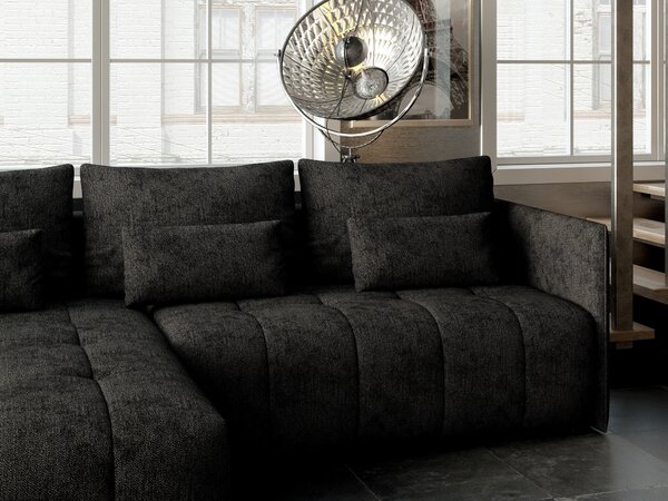 Colțar extensibil dumonde cu ladă de depozitare si sezut confortabil din spuma high-density, Malta Enjoy Black 235x185 cm
