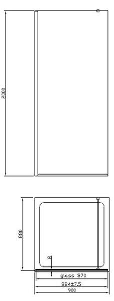 Paravan de dus Walk In, Fluminia Foxy Gold, 80 cm, easy clean, profil auriu periat, W01SC01BG-80-V1