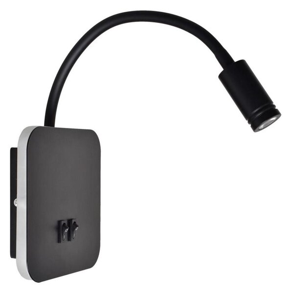 Lampă flexibilă de perete BASE LED/8W+LED/2W/230V, neagră/argintie