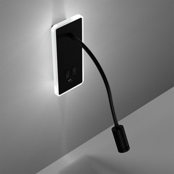 Lampă LED de perete flexibilă cu USB BASE LED/8W+LED/2W/230V, neagră