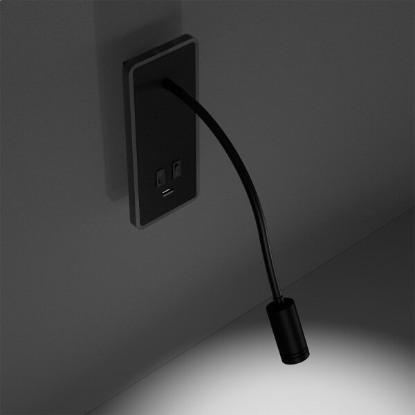 Lampă LED de perete flexibilă cu USB BASE LED/8W+LED/2W/230V, neagră